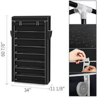10 Tier Dustproof Shoes Cabinet Storage Organiser Shoe Rack Stand Holds - Black