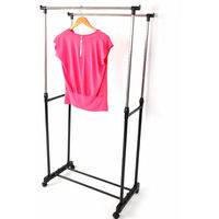 Adjustable Double Clothes Rail Mobile Hanging Stand Garment Shoe Rack Shelf