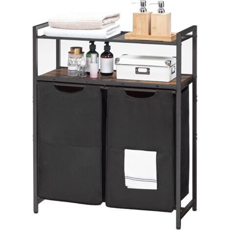 Wäschekorb 2 Fächer, Wäschebox, Wäschesammler mit 2 Ablagen, Wäschewagen, 2 x 49,5 L, verstellbare Füße, für Badezimmer, Waschküche, HOOBRO EBF73XY01