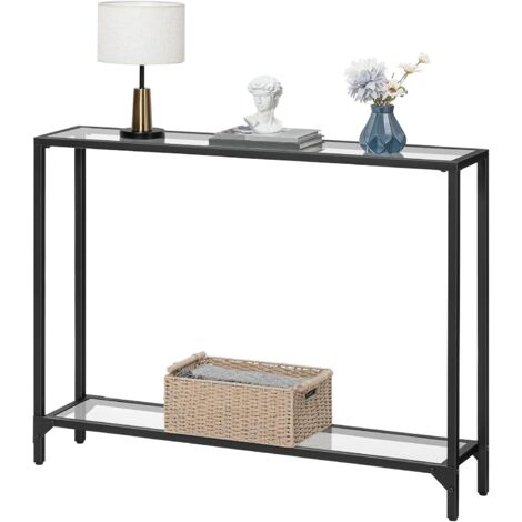 Konsolentisch mit Ablagen, 100 cm Beistelltisch, Hartglas, Eingangstisch, moderner Sofatisch, Ausstellungstisch, Metallgestell, für Wohnzimmer, Flur, HOOBRO EBK04XG01