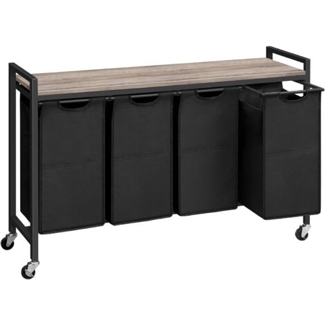 Wäschekorb, Wäschesammler mit Ablage, Wäschebox, Wäschewagen mit Rollen, 4 x 39,8 L, Wäschesack aus Oxford-Gewebe, HOOBRO EBG04XY01