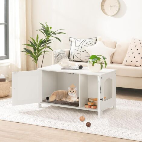 Katzenschrank, Katzenklo Schrank, Katzenhaus mit Tr und separater  Trennwand, Sitzbank, Katzenstreu-Aufbewahrungsbox, 78,5 x 44,5 x 46 cm, Wei