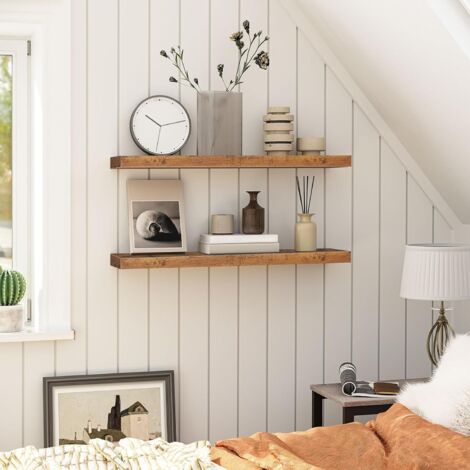 Wandregal, Schweberegal 2er-Set, stabile Wandboards, 80 x 20 x 3,8 cm Hängeregale, mit unsichtbaren Halterungen, für Bad, Schlafzimmer, Küche, Büro, Wohnzimmer, Vintagebraun EBF80BJP201,HOOBRO