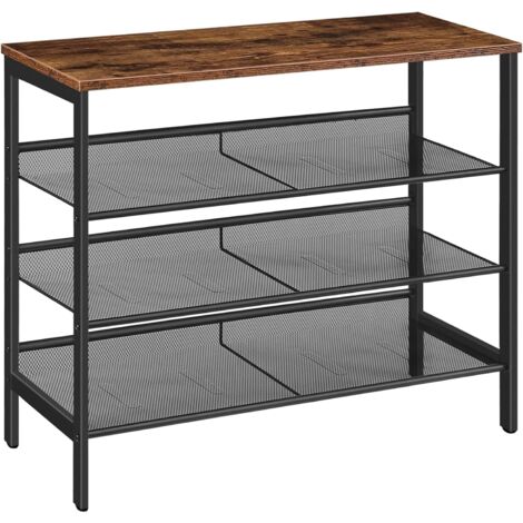 4 Ebenen Schuhregal, Industrielle Schuhablage, Schuhaufbewahrung und Organizer mit 3 Metallgitterregalen, Schuh-Organizer, Eingang, Mudroom, Flur, Schlafzimmer, HOOBRO EBF04XJ01