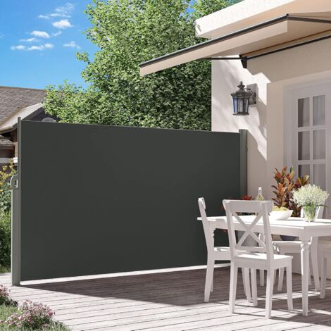 Seitenmarkise, Rahmen aus Vollaluminium, 180 x 300 cm, ausziehbar Markise, Sichtschutz, seitliche Vordächer, Balkone, Terrassen, Garten, Sonnenschutz, Seitenrollo, LARMNEE EGY183BP02