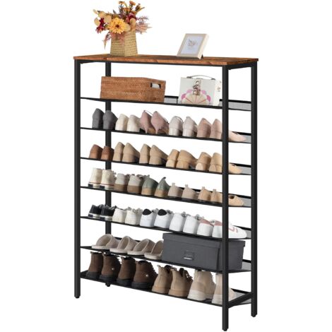 8-stöckiges Schuhregal, Schuhschrank hoch, Große schmal Schuhablage, Flache und kippbare, 100 x 30 x 137 cm, Metall, für 32-40 Paar Schuhe, für Eingang, Flur, HOOBRO EBF118XJ01