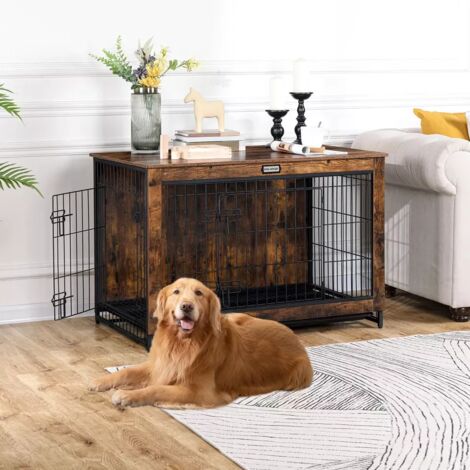 Hundekäfig Schrank Indoor, Hundebox im Möbelstil mit 2 Türen und abnehmbarem Tablett - Hundehütte Haustierkäfig für mittelgrosse Hunde, Schwarz L 98x65x68 cm, HOOBRO EBF982GW03G1