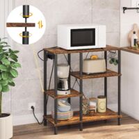 Küchenregal, Standregal mit Steckdosen, Bäckerregal mit 5 S-Haken, Mikrowellen-Regal, 38 x 80 x 86 cm, Vintagebraun und Schwarz EBF07CHB01,HOOBRO