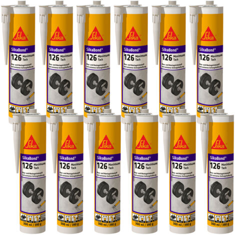 12x Sikabond-126 Maximum Tack 300ml Bau- und Montageklebstoff Schwarz