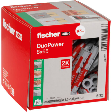 Fischer Duopower Dübel für Voll-, Loch- und Plattenbaustoffe 8x65 mm Kunststoff