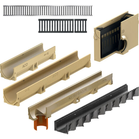 ACO Self ® Entwässerung Baukasten Rinnenelement Hexaline mit Stegrost Kunststoff Microgrip 1 m