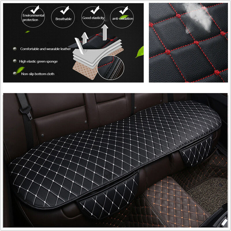 Universal Leder Autositzbezug Auto Vorder- und Rücksitzbezug  Sitzpolstermatte (schwarz weiß, 1x Rücksitzbezug) Sasicare