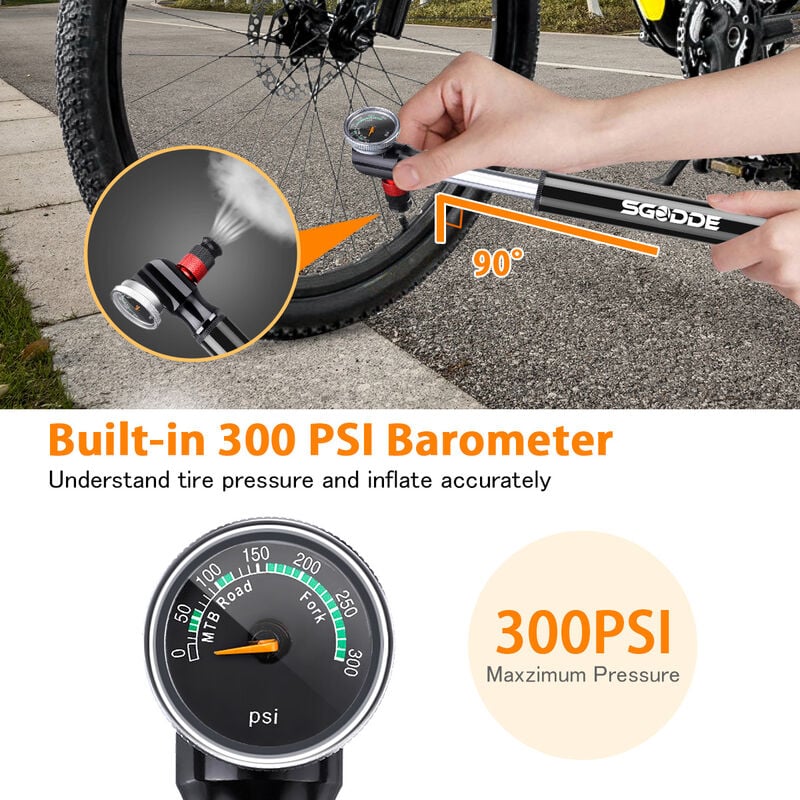 SGODDE 300 PSI Mini Tragbare Fahrrad Manometer Fahrradluftpumpe