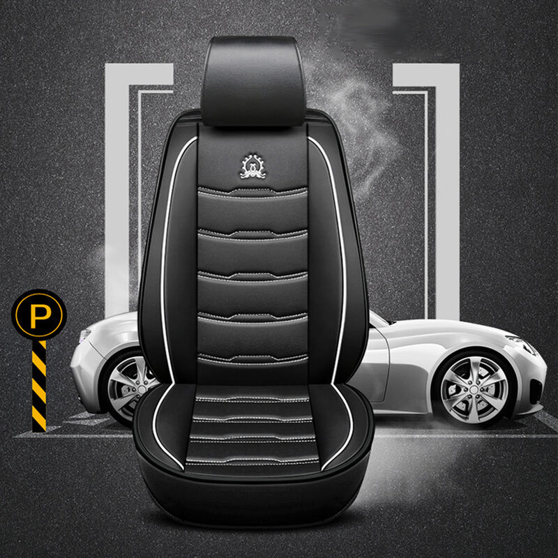 1 Stück Autozubehör PU-Leder Autositzbezug Kissen Vordernaht Sitzkissen (Schwarz  Weiß, 5D Upgrades Style) Coxolo