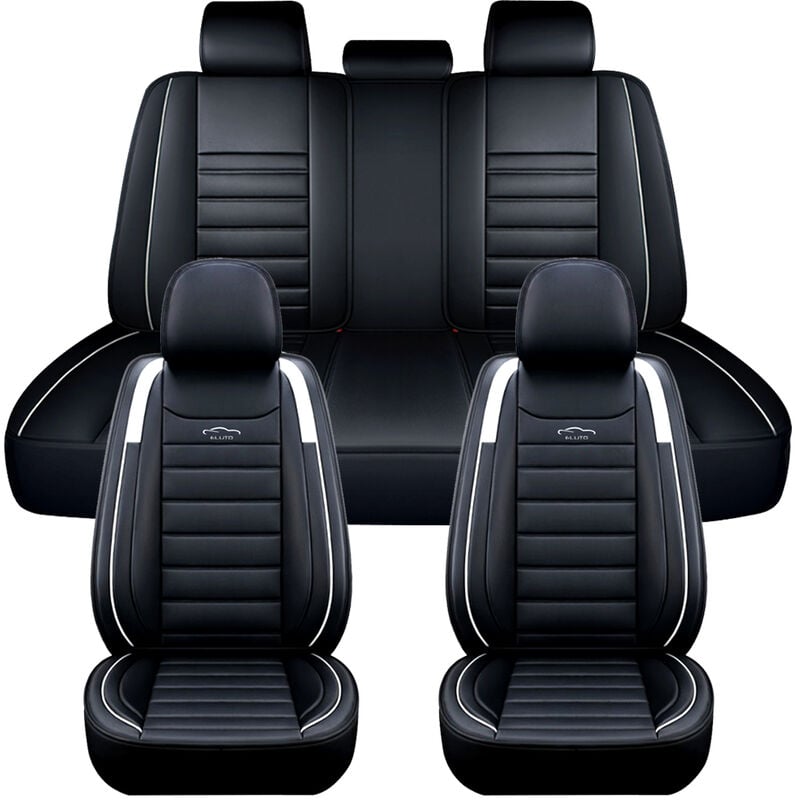 ELUTO 5 Sitze Universal Autositzbezug Luxus PU Leder Sitzkissen Vollbezug ( Weiß, 11 Stück)