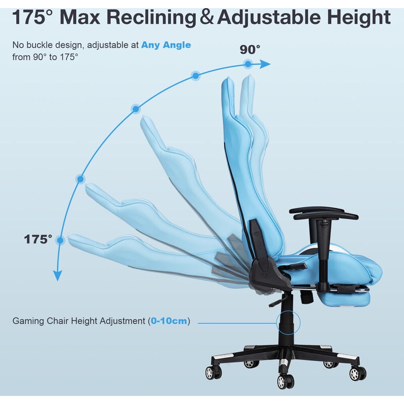 MAEREX Gaming-Stuhl (Ergonomischer Bürostuhl mit Fußstütze und Massage- Lendenkissen), 4 Massagemodi, Höhenverstellbar, Max 150kg, Hohe Rückenlehne