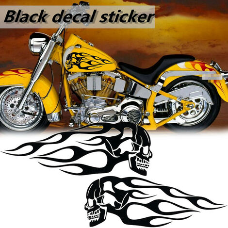2 x Universal-Motorrad-Gastank-Schädel-Flammen-Abzeichen-Aufkleber,  Aufkleber, 34,2 x 12,8 cm (