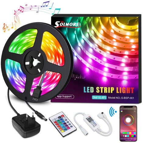 LED-Streifenlichter, 5 m, Musik-RGB-Lichtstreifen, Smartphone-App-Steuerung,  Ehome-Licht mit Überstromschutz, 20-Tasten-Fernbedienung