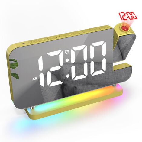 Wecker, bunte elektronische LED-Uhr mit Nachtlichtprojektion für  Heimdekoration, Gold