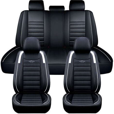 ELUTO 5 Sitze Universal Autositzbezug Luxus PU Leder Sitzkissen Vollbezug  (Weiß, 11 Stück)