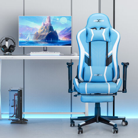 Froadp Gaming Stuhl Massage Bürostuhl Ergonomisch 136 kg Belastbarkeit  Komfort Gepolstert Drehsessel mit Verstellbare Lendenkissen, Kopfkissen