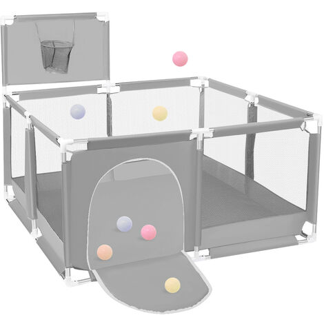 Baby Laufgitter Kindern Laufstall Absperrgitter Aktivitätszentrum für Kinder im Innen- und Außenbereich mit Rutschfester Basis atmungsaktivem Netz 128 x 66 cm weihnachtsgrau
