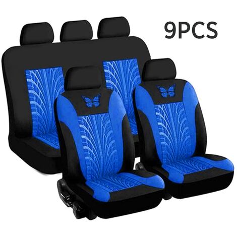9pcs blauer 3D-Schmetterlingsmuster-Autositzbezug