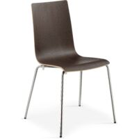 Lot de 4 chaises avec assise en bois finition bois et structure en métal chromé. Empilable, idéale pour la cuisine, la salle à manger ou les espaces collectifs finition wengé