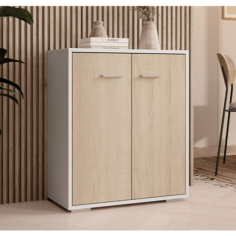 Kleiner Schrank 2 Türen  Aufbewarungsschrank  Beistellschrank  60x71x30cm  Modelo Lander L2  Farbe Weiss und Sonoma