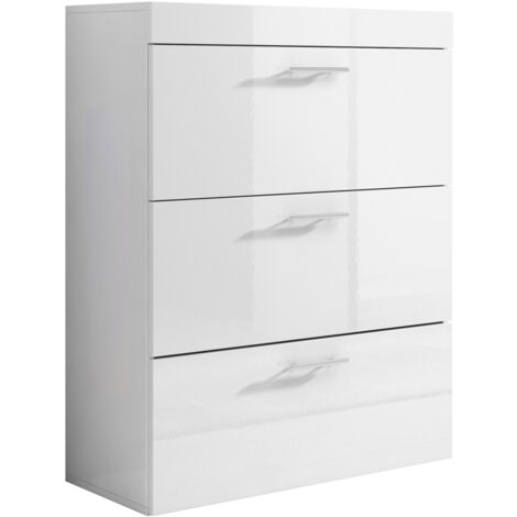 Kommode 3 Schubladen – Glänzendes Melamin Weiß – 75 x 99 x 36 cm – KOMMODE DALIA