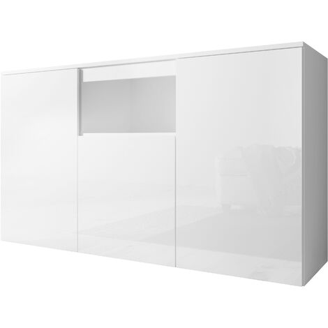 Sideboard 3 Türen – Glänzendes Melamin Weiß – 140 x 80 x 40cm – SIDEBOARD NEVADA