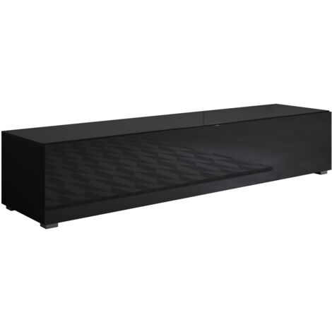 Lowboard Stehend 2cm Füsse TV-Schrank Fernsehtisch TV Möbel TV-Ständer 1 Falltür 160x32x40cm Modell Luke H2 Schwarz Glanz