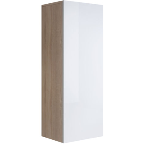 Hängeschrank Vitrinenschrank Vitrine Wohnzimmer 1 Tür 3 Fächer 40x126x29cm Modell Luke V1 Sonoma Matt und Weiss Glanz