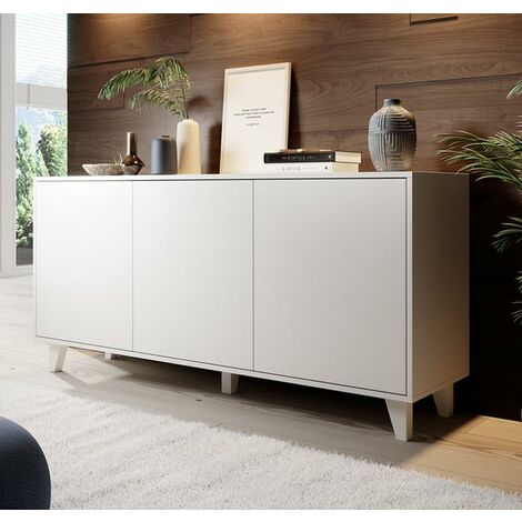 Sideboard Skandinavienstil  Küchenschrank  Kommode  Wohnzimmerschrank  3 Türen  Aufbewarungsschrank  Buffet  Esszimmer  155x74x41cm  Modell Dakar  Weiss Matt