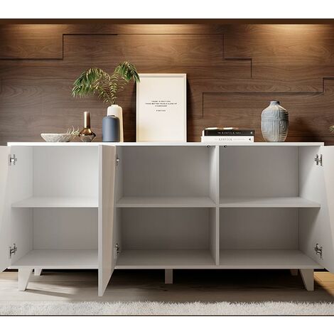 Sideboard Skandinavienstil  Küchenschrank  Kommode  Wohnzimmerschrank  3 Türen  Aufbewarungsschrank  Buffet  Esszimmer  155x74x41cm  Modell Dakar  Weiss Matt