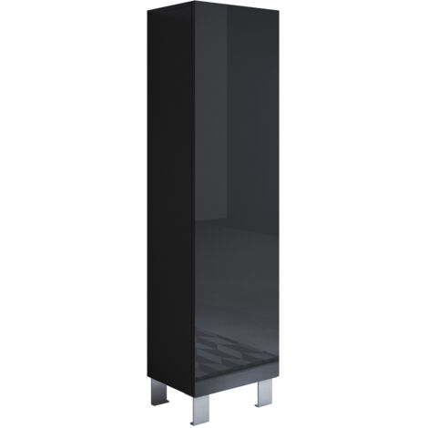 Stehende Schrank mit 12cm Alu-Füsse Hängeschrank Vitrinenschrank Vitrine Wohnzimmer 1 Tür 4 Fächer 40x177x29cm Modell Luke V4 Schwarz Glanz (1/4)