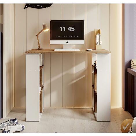 Schreibtisch  Computertisch  Bürotisch  Industrie-Design  Büromöbel  Laptoptisch  Weiss Matt und und Holz-Optik  90x74x60cm  Modell Urban