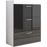 Kommode 3 Schubladen Schubladenblock Sideboard Schlafzimmer Schrank Klamotenschrank 75x99x36cm Modell Dalia Weiss mit Schwarz Glanz