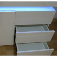 Sideboard 2 Türen 3 Schuhbladen – Hochglänzendes PVC Weiß und Grau LED 16 Farben Aluminiumgriffe – 150 x 80 x 40cm – SIDEBOARD OSIM
