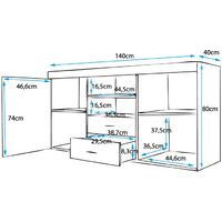 Sideboard 2 Türen 2 Schuhbladen – Glänzendes Melamin Weiß und Sonoma Aluminiumgriffe – 140 x 80 x 40cm – SIDEBOARD ROQUE