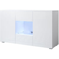 Sideboard 3 Türen 1 Vitrine – Glänzendes Melamin Weiß LED – 120 x 72 x 40cm – SIDEBOARD LUKE A2