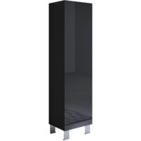 Stehende Schrank mit 12cm Alu-Füsse Hängeschrank Vitrinenschrank Vitrine Wohnzimmer 1 Tür 4 Fächer 40x177x29cm Modell Luke V4 Schwarz Glanz