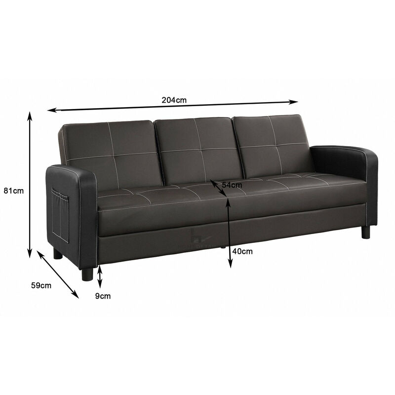 Sofa Bed With Pocket Cup Holder Faux Leather 3 Seater Modern Design Pocket Cup Holder Faux Leather, Best 3 Seater Sofa Beds