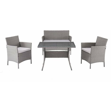 Rattan Garden Furniture Set Conservatory Patio Outdoor Table Chairs Sofa with Optional Bench, Grey 4 Piece