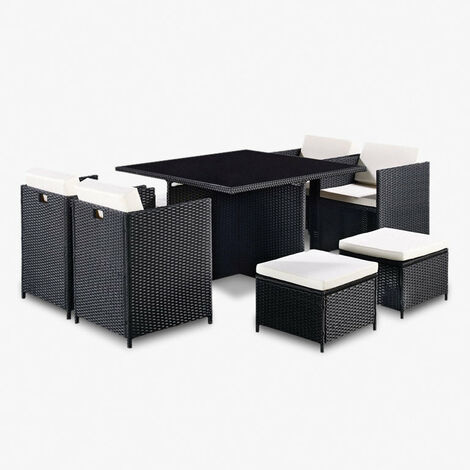 Cube Rattan Garden Furniture Black 9 Piece Set with Free Cover Included