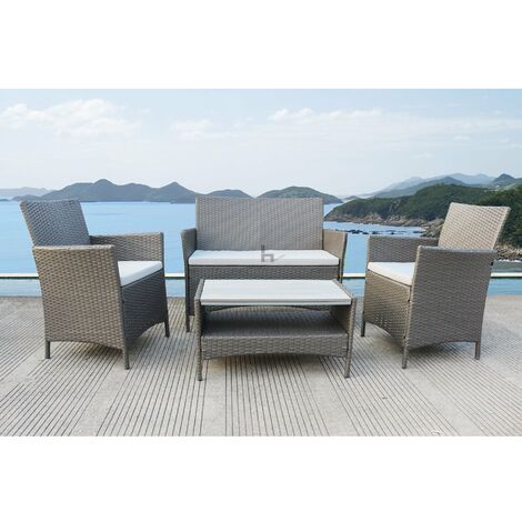 4 Piece Outdoor Sofa Rattan Garden Set with Polywood Coffee Table - Grey