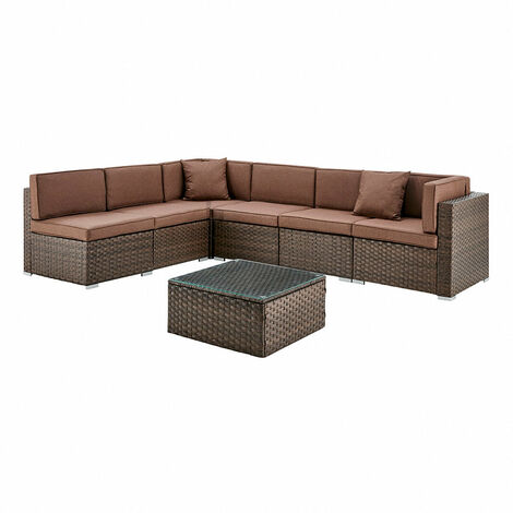 7 Piece Modular Rattan Sofa Garden Lounge Set, Brown