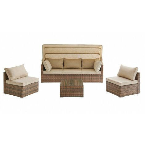 Rattan Sunbed Garden Furniture Set Outdoor Lounge Sofa Chair Bed Table Modular, Brown