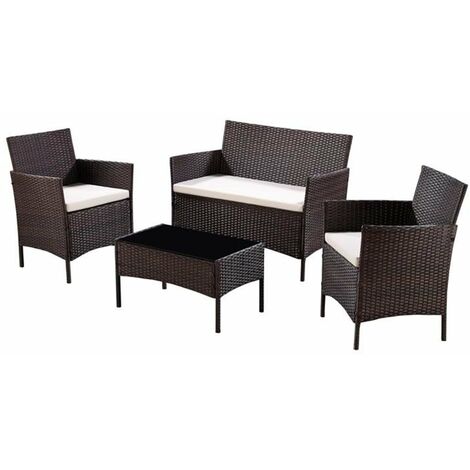 Rattan Garden Furniture Set Conservatory Patio Outdoor Table Chairs Sofa Cover, Dark Brown