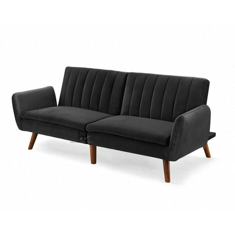 Luxury Velvet Sofa Bed Split Back 3 Seater, Black